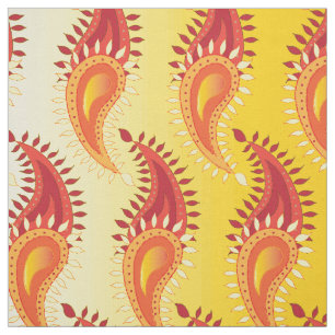 Oriental Orange Twin flame Persian Paisley Pattern Fabric