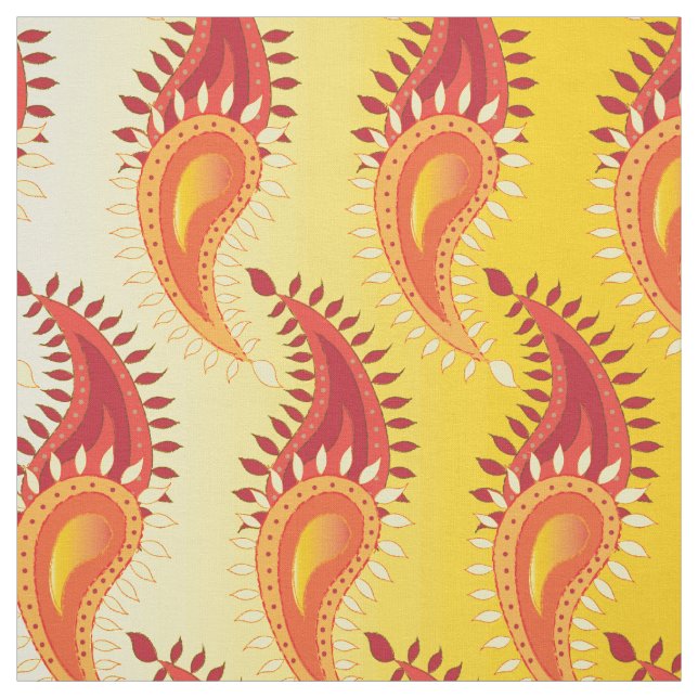 Oriental Orange Twin flame Persian Paisley Pattern Fabric (Swatch)