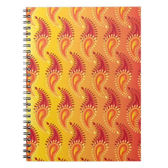 Oriental Orange Twin flame Persian Paisley Pattern Notebook (Front)