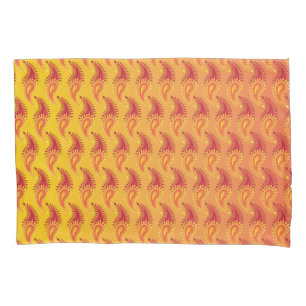 Oriental Orange Twin flame Persian Paisley Pattern Pillow Case