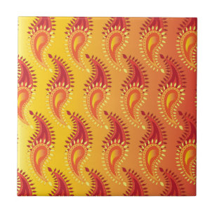 Oriental Orange Twin flame Persian Paisley Pattern Tile