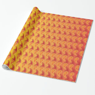 Oriental Orange Twin flame Persian Paisley Pattern Wrapping Paper