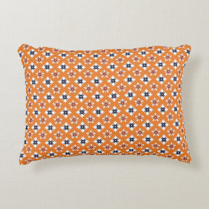 Oriental Orange White Red Katazome Flowers Pattern Accent Pillow