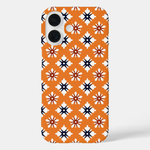 Oriental Orange White Red Katazome Flowers Pattern iPhone 16 Case