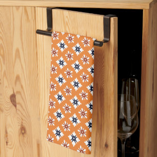 Oriental Orange White Red Katazome Flowers Pattern Kitchen Towel