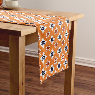 Oriental Orange White Red Katazome Flowers Pattern Short Table Runner