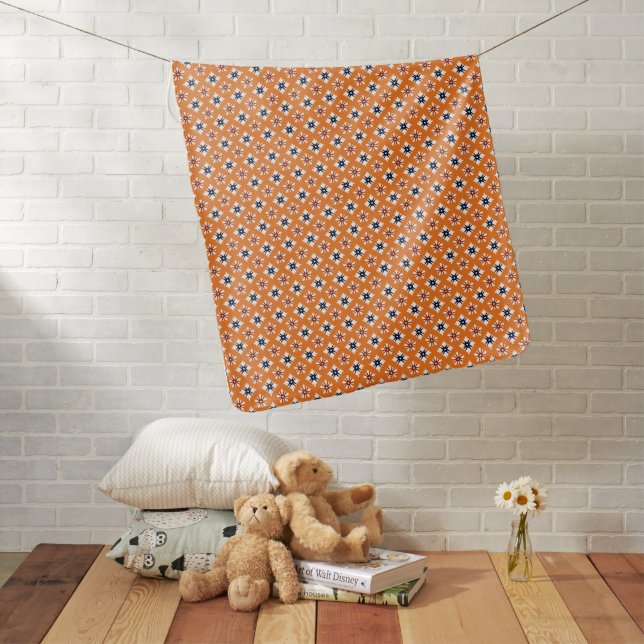 Oriental Orange White Red Katazome Flowers Vector Baby Blanket (In Situ)