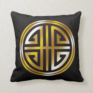 Oriental Ornamental Long Life Symbol | black gold Throw Pillow
