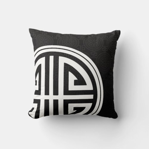 Oriental Ornamental Long Life Symbol  black wheat Throw Pillow