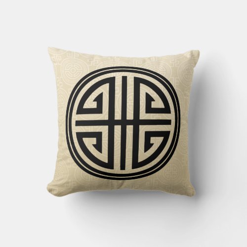 Oriental Ornamental Long Life Symbol  wheat black Throw Pillow