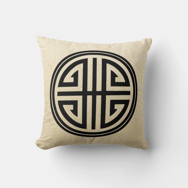 Oriental Ornamental Long Life Symbol | wheat black Throw Pillow (Front)