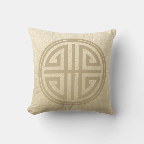 Oriental Ornamental Long Life Symbol  wheat taupe Throw Pillow