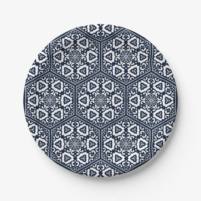 Oriental Ottoman Turkish blue ware tracery design Paper Plates (Front)