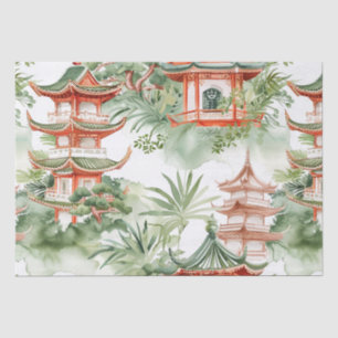 Oriental Pagoda Garden Sage Watercolor Tissue Paper