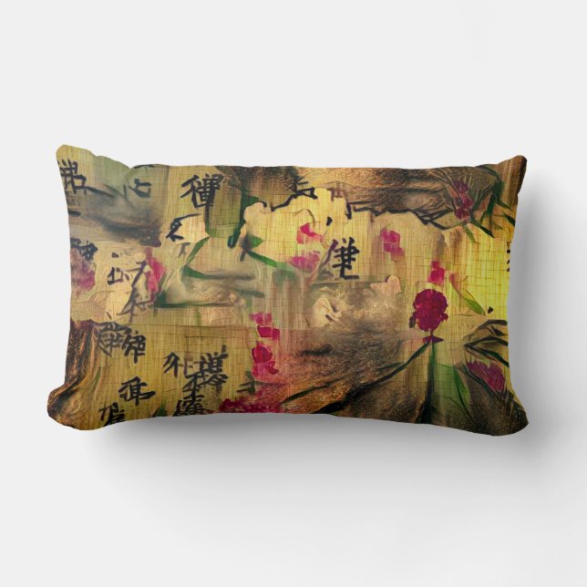 Oriental Painting. Japanese style Lumbar Pillow (Front)