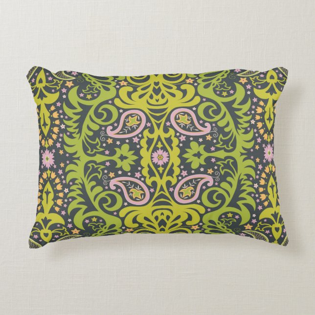 Oriental paisley ornament; decorative seamless flo accent pillow (Front)