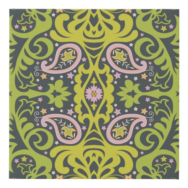 Oriental paisley ornament; decorative seamless flo faux canvas print (Front)