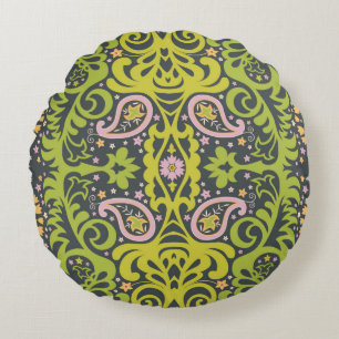 Oriental paisley ornament; decorative seamless flo round pillow