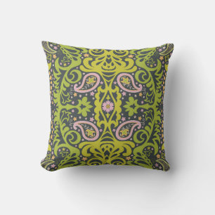 Oriental paisley ornament; decorative seamless flo throw pillow