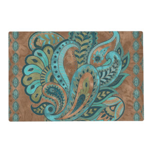 Oriental Paisley Pattern Watercolor and Gold Placemat