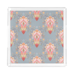 Oriental Paisley Peacock Feather Background Acrylic Tray