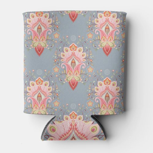 Oriental Paisley Peacock Feather Background Can Cooler