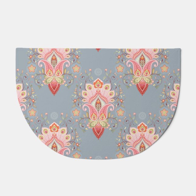 Oriental Paisley Peacock Feather Background Doormat (Front)