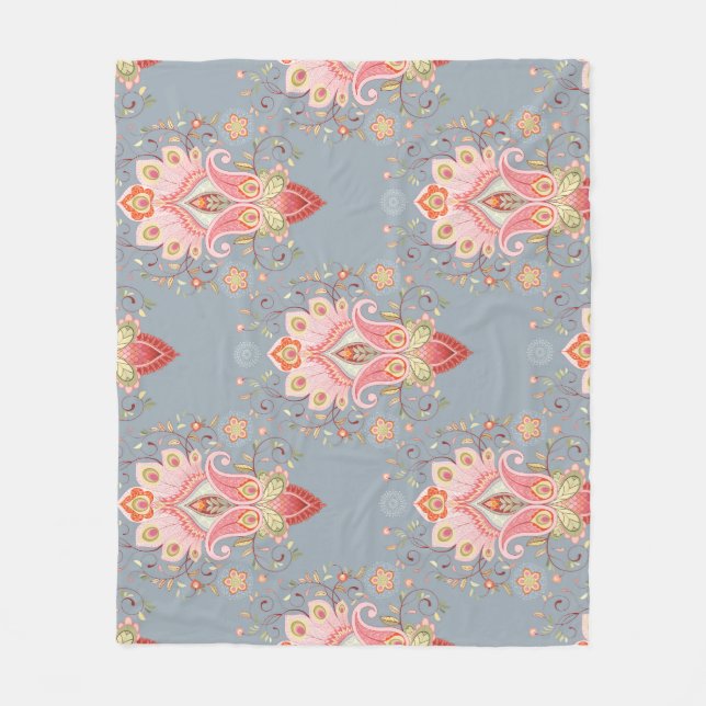 Oriental Paisley Peacock Feather Background Fleece Blanket (Front)