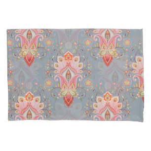 Oriental Paisley Peacock Feather Background Pillow Case