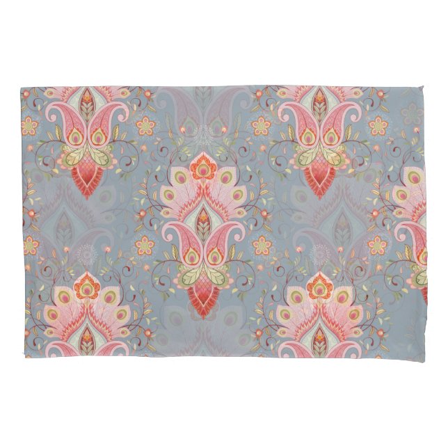 Oriental Paisley Peacock Feather Background Pillow Case (Front)