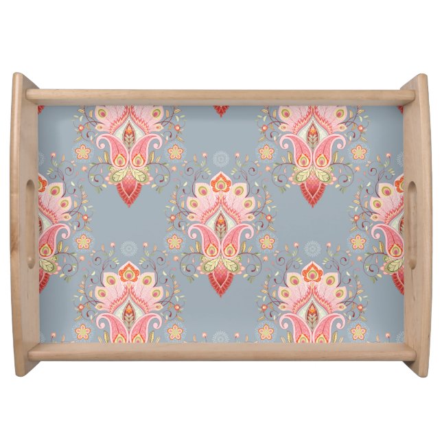 Oriental Paisley Peacock Feather Background Serving Tray (Front)