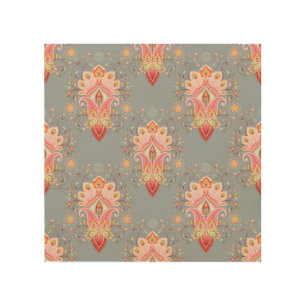 Oriental Paisley Peacock Feather Background Wood Wall Art