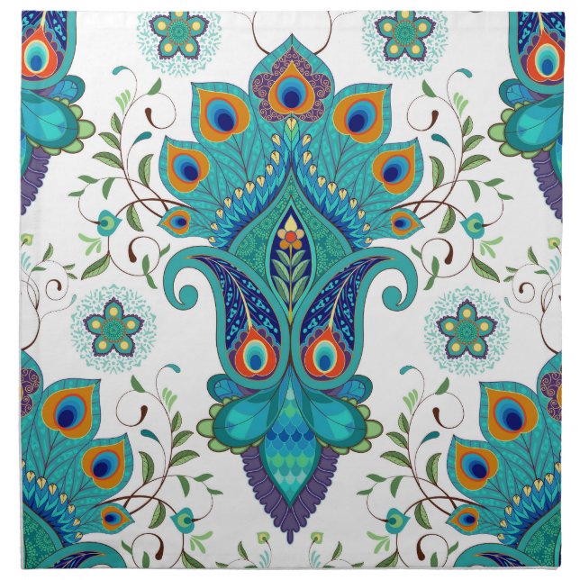 Oriental paisley, peacock feather pattern. cloth napkin (Front)