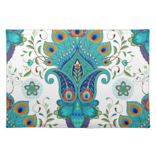 Oriental paisley, peacock feather pattern. cloth placemat