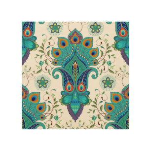 Oriental paisley, peacock feather pattern. wood wall art
