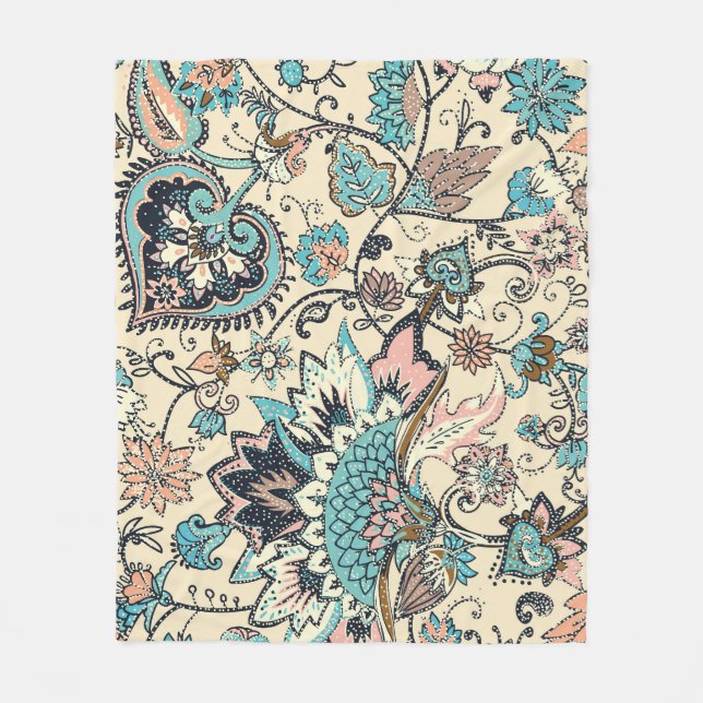Oriental Paisley: Stylized Textile Elegance. Fleece Blanket (Front)