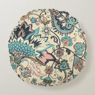 Oriental Paisley: Stylized Textile Elegance. Round Pillow