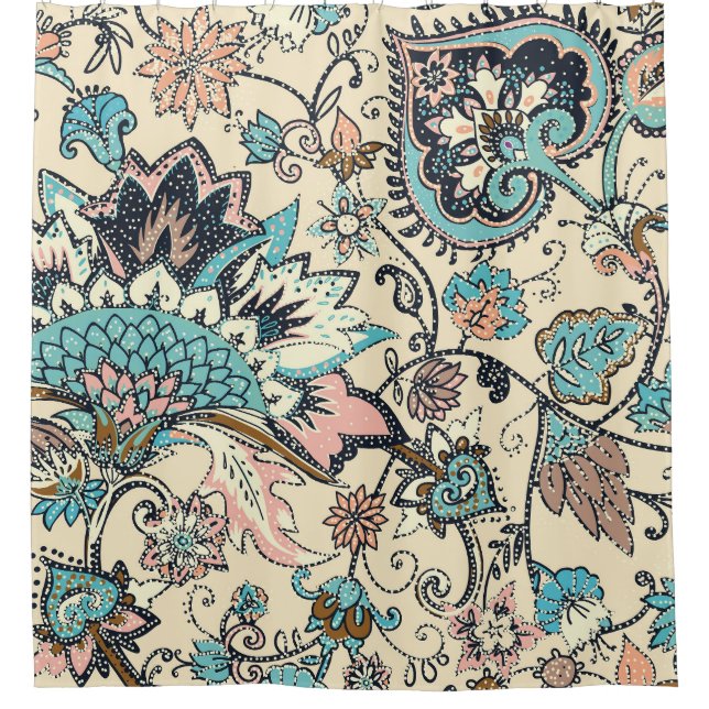Oriental Paisley: Stylized Textile Elegance. Shower Curtain (Front)