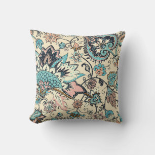 Oriental Paisley: Stylized Textile Elegance. Throw Pillow