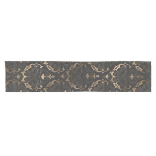 Oriental Pattern - Black Leather and gold Short Table Runner