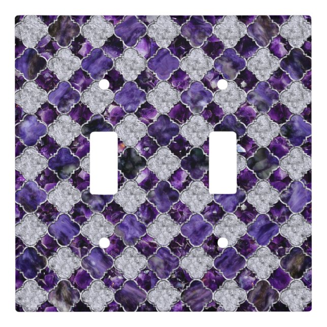 Oriental Pattern with Amethyst Clusters and silver Light Switch Cover (Front)