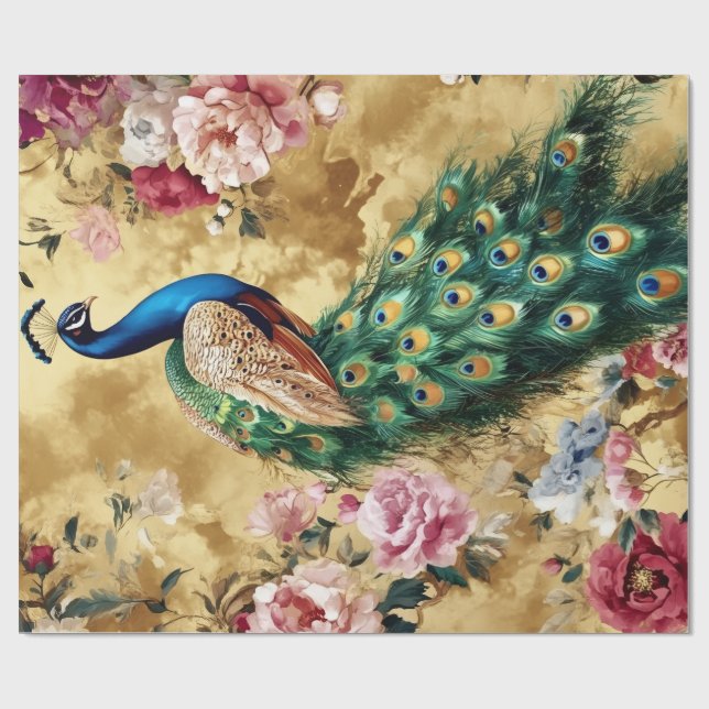Oriental Peacock Decorative Gift Wrap Paper (Flat)