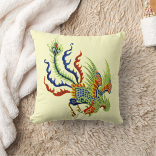 Oriental Peacock Vintage Art Throw Pillow