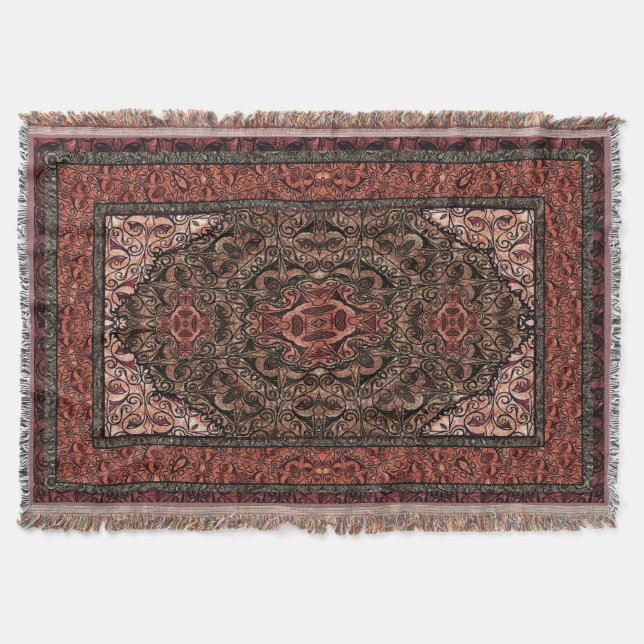 Oriental Persian Antique Red Throw Blanket (Front)
