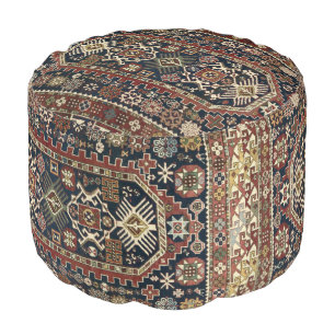 Oriental Persian Bijo 19c Rug Print Pattern Pouf