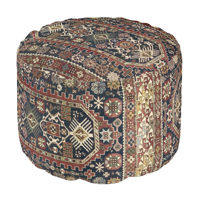 Oriental Persian Bijo 19c Rug Print Pattern Pouf (Angled Front)