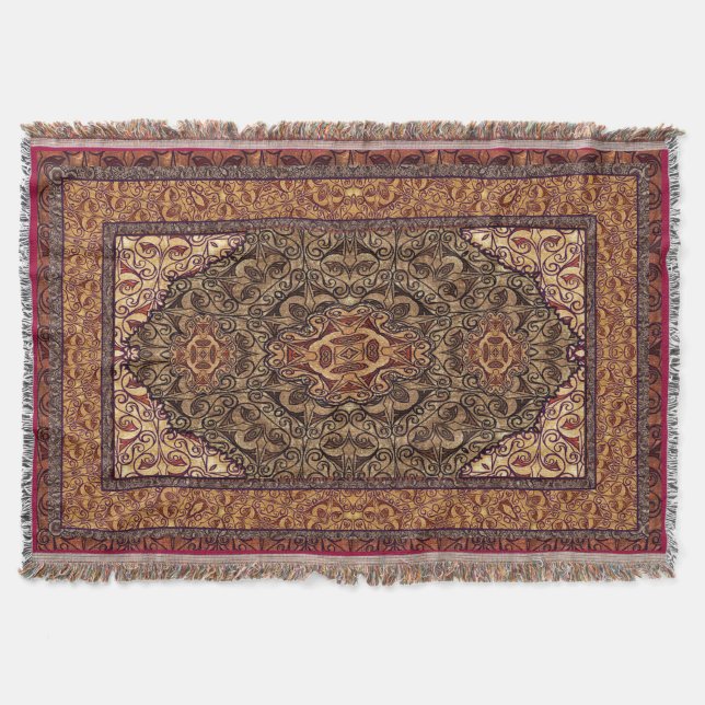 Oriental Persian Brown Throw Blanket (Front)