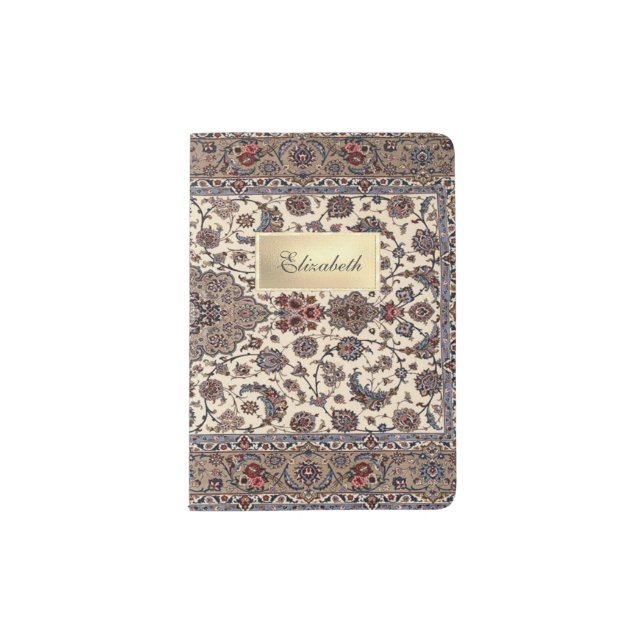 Oriental Persian  Carpet,Gold Frame- Personalized Passport Holder (Front)