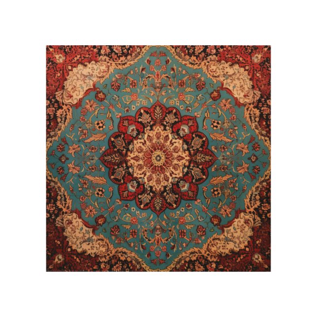 Oriental Persian Carpet Sapphire Red Wood Wall Art (Front)
