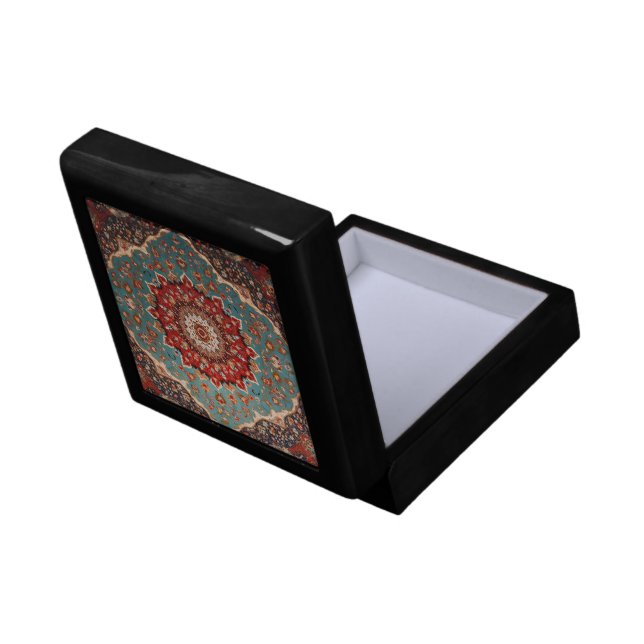 Oriental Persian Pattern Wooden Jewelry Keepsake Gift Box (Back Open)
